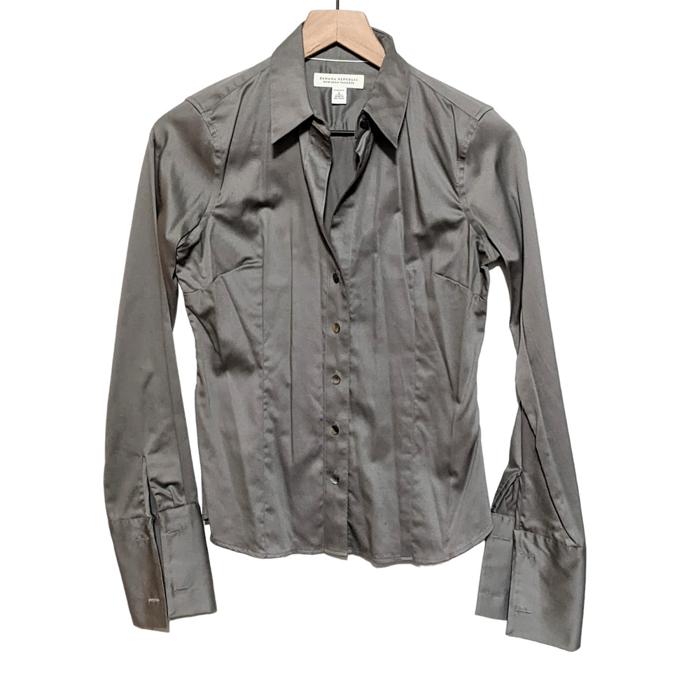 Banana Republic Womens Non Iron Tailored Shirt Size 0 Gray Button Down Blouse